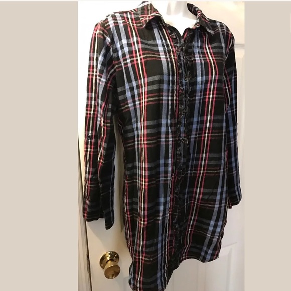 Vintage BETSEY JOHNSON Intimates Plaid Flannel Pajama Shirt Sleep Dress Black - Picture 2 of 7